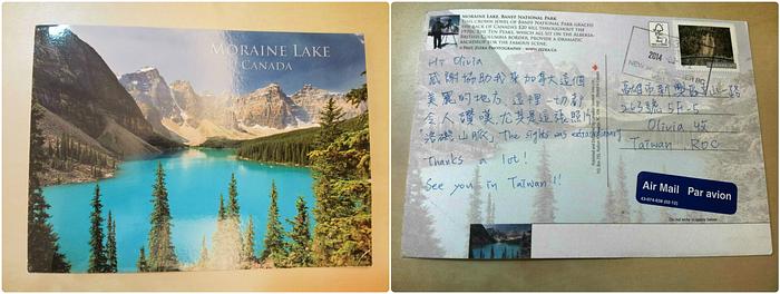 收到同學從加拿大寄給顧問的名信片~ 很窩心~~